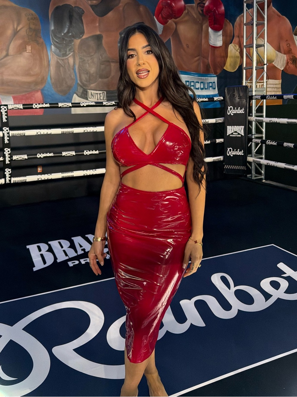 Fashion Nova Red Patent Cutout Midi Dress